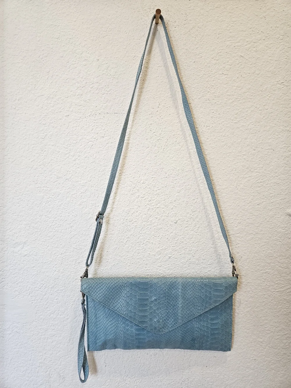 Genuine Italian Blue Python Leather Envelope Crossbody Bag Clutch Made in Italy